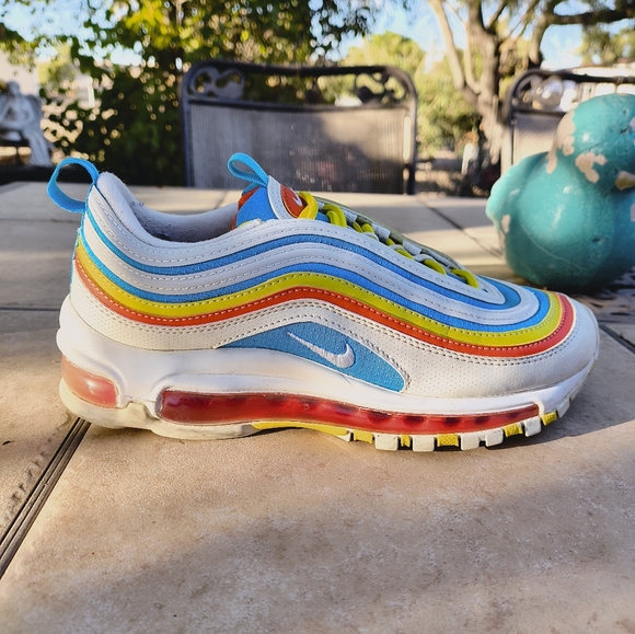 pink blue and yellow air max